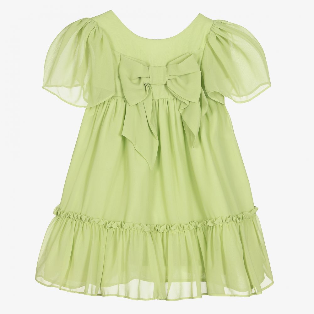 Patachou - Girls Green Chiffon Bow Dress  | Childrensalon