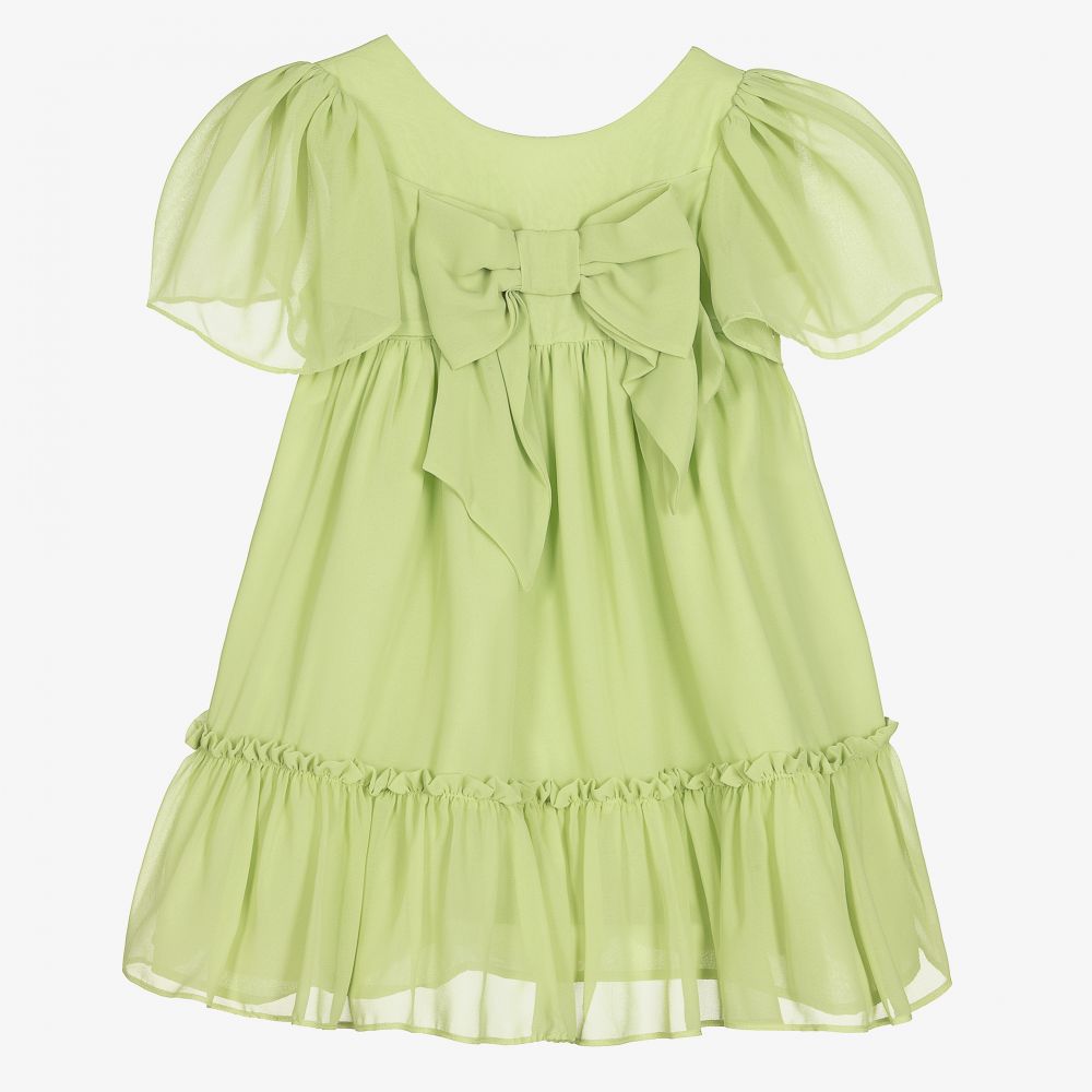 Patachou - Robe verte en mousseline à nœud Fille  | Childrensalon