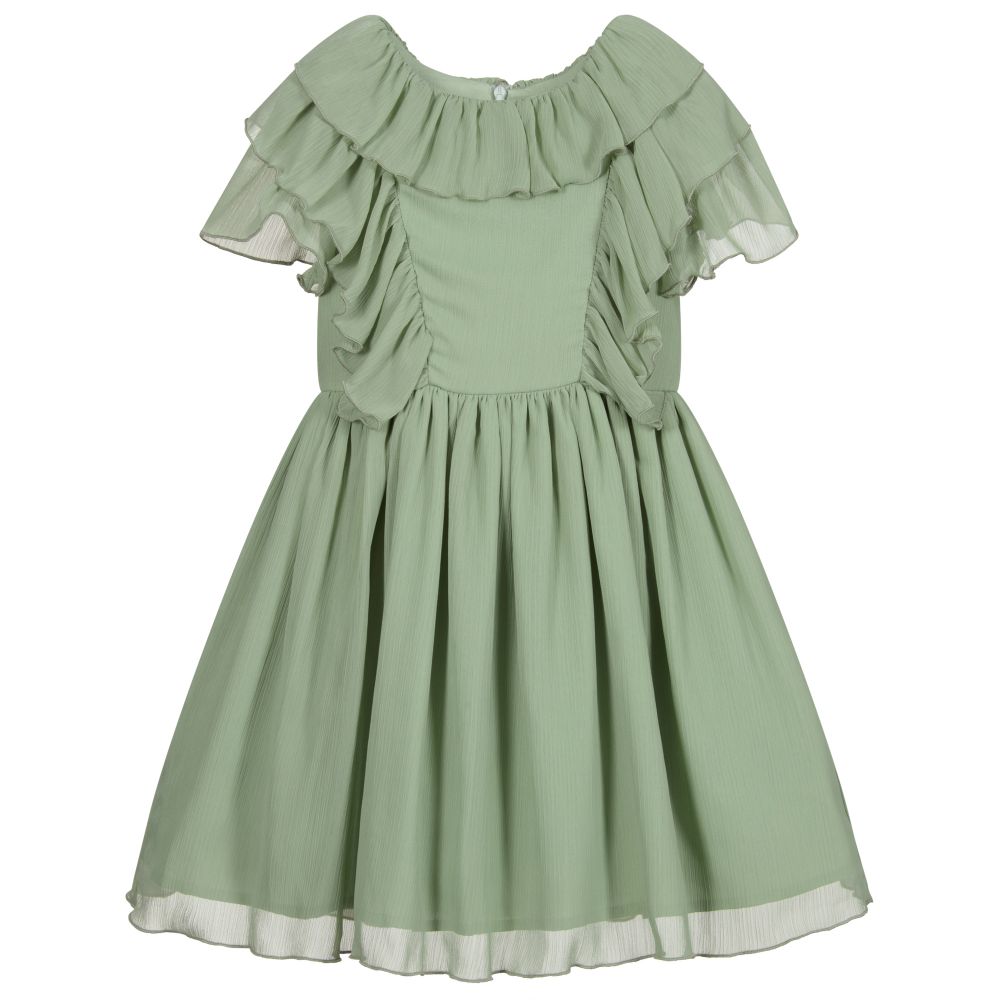 Patachou - Grünes Chiffonkleid für Mädchen | Childrensalon