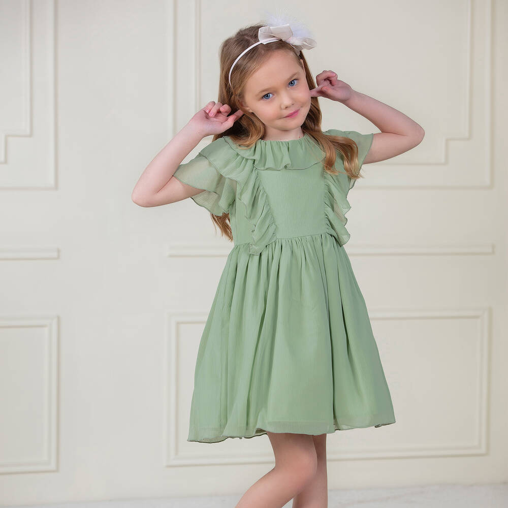 Patachou-Зеленое платье из шифона для девочек | Childrensalon Outlet