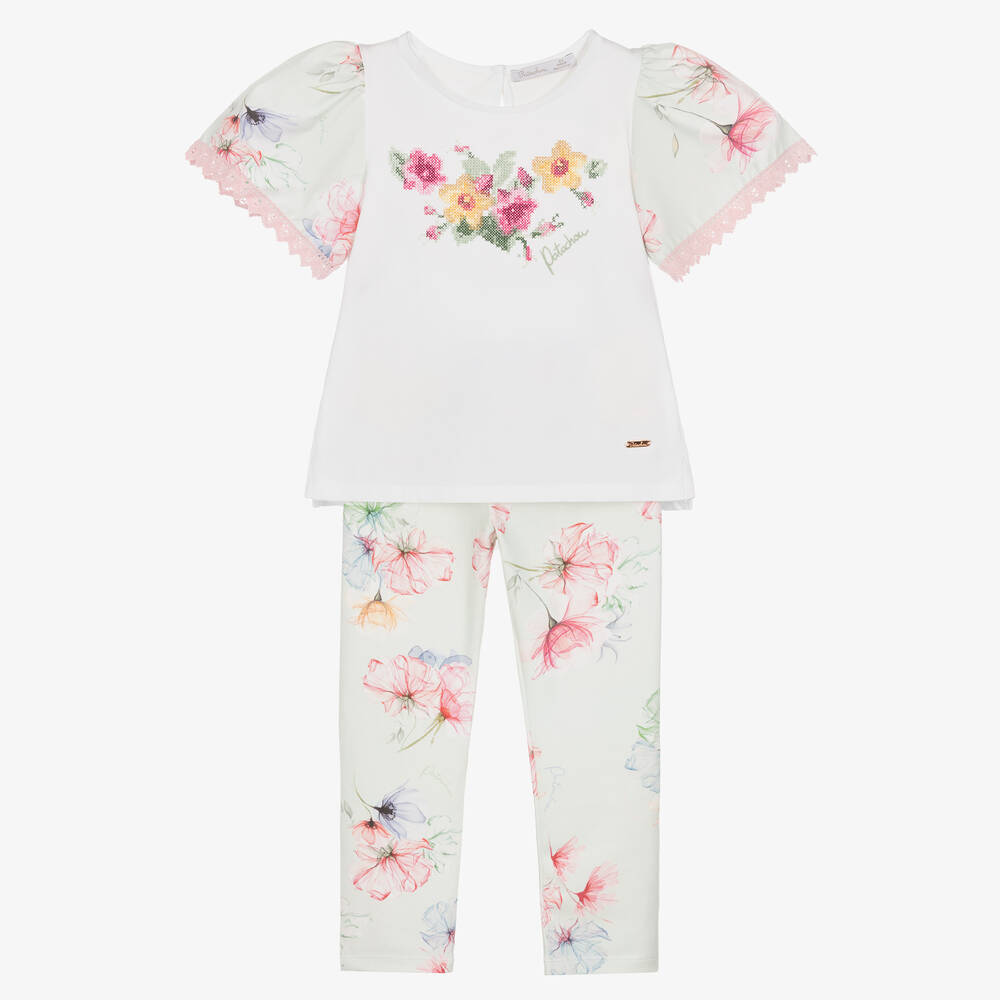 Patachou - Ensemble legging coton vert fleurs | Childrensalon