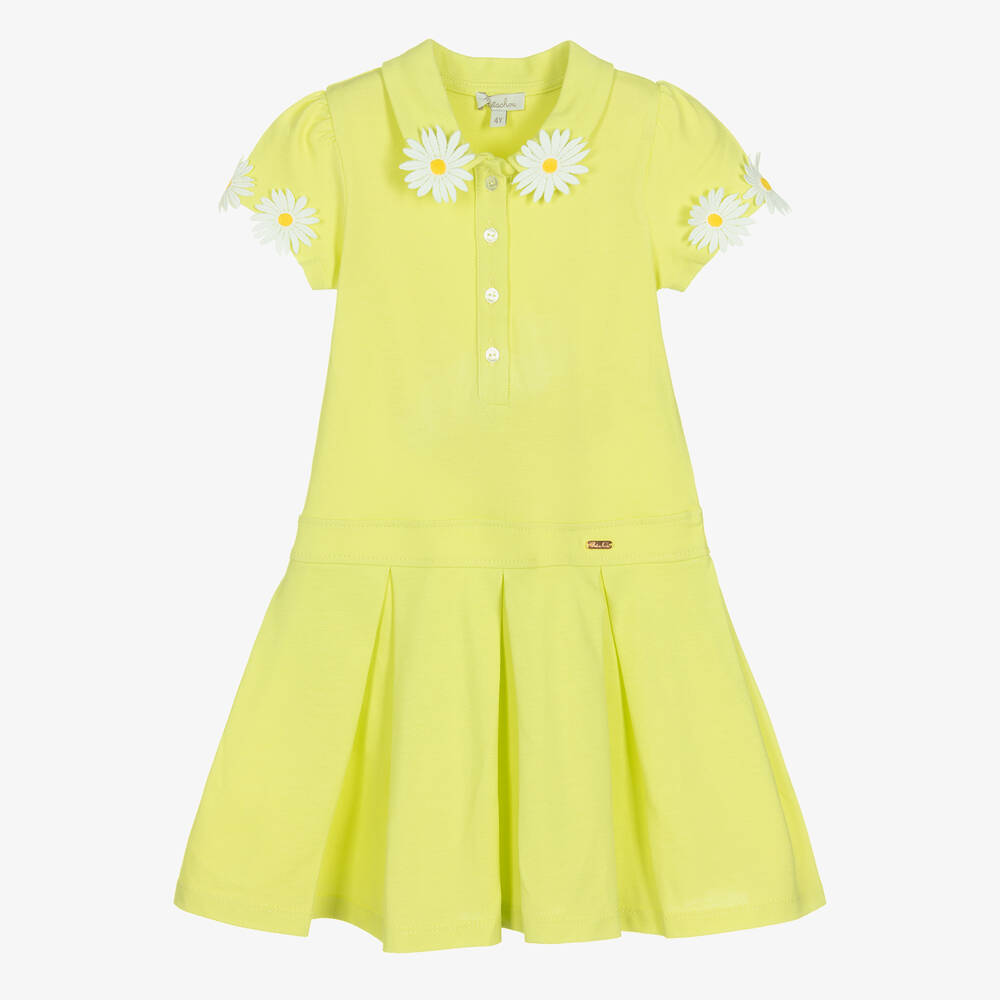 Patachou - Grünes Blumen-Baumwoll-Polokleid | Childrensalon