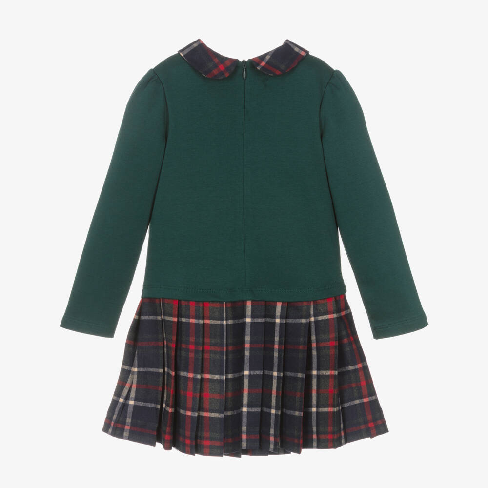 Patachou-Girls Green Cotton Jersey & Tartan Dress | Childrensalon Outlet