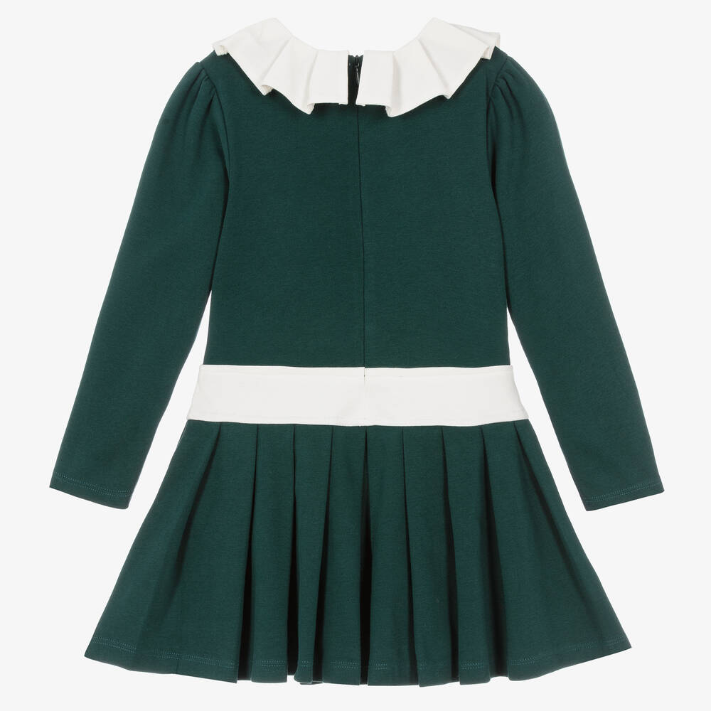 Patachou-Girls Green Cotton Pleated Dress | Childrensalon Outlet