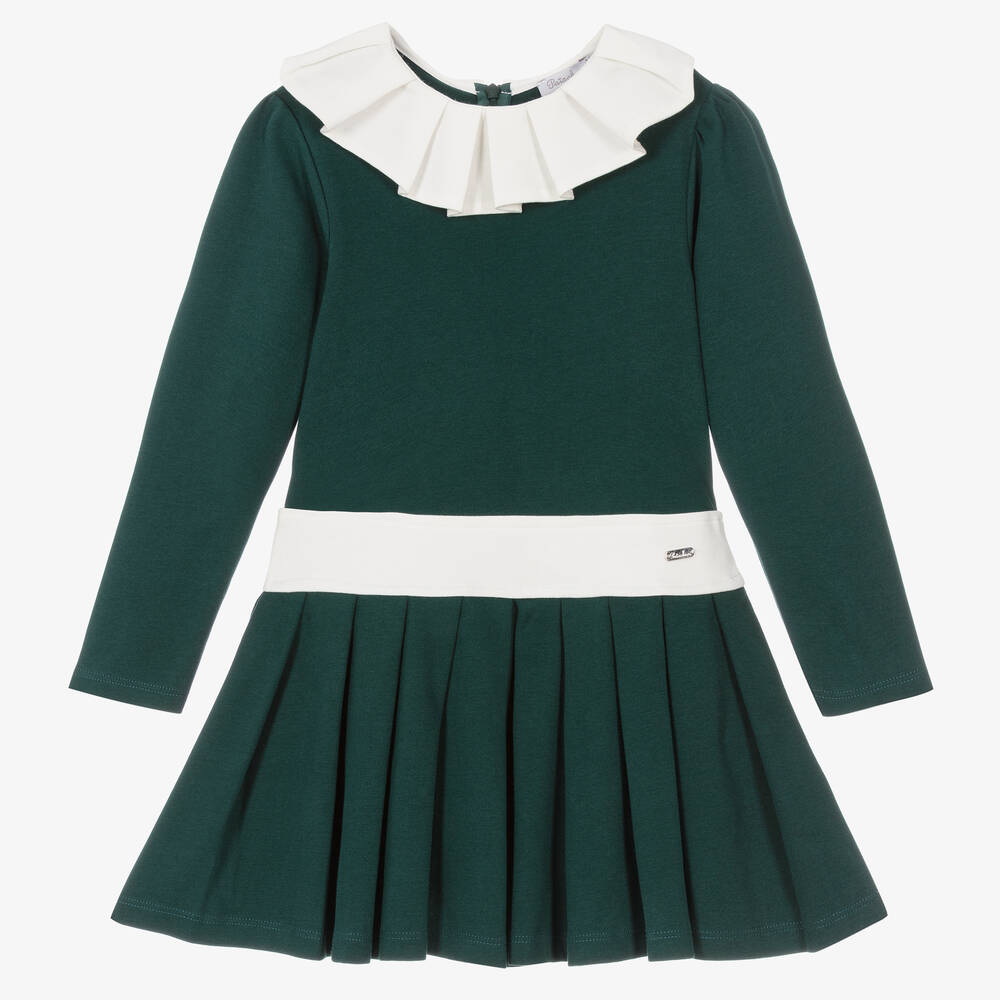 Patachou - Robe verte plissée en coton fille | Childrensalon