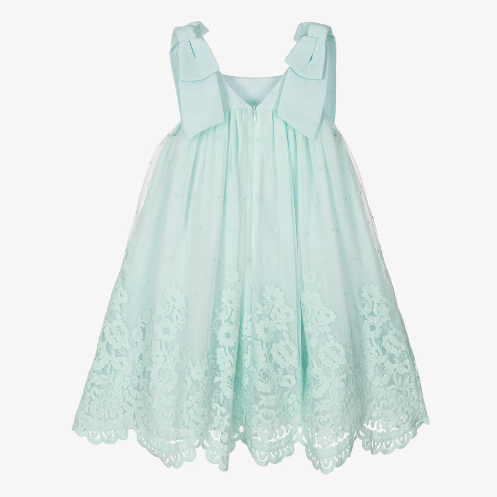 Patachou-Girls Green Embroidered Tulle Dress | Childrensalon Outlet