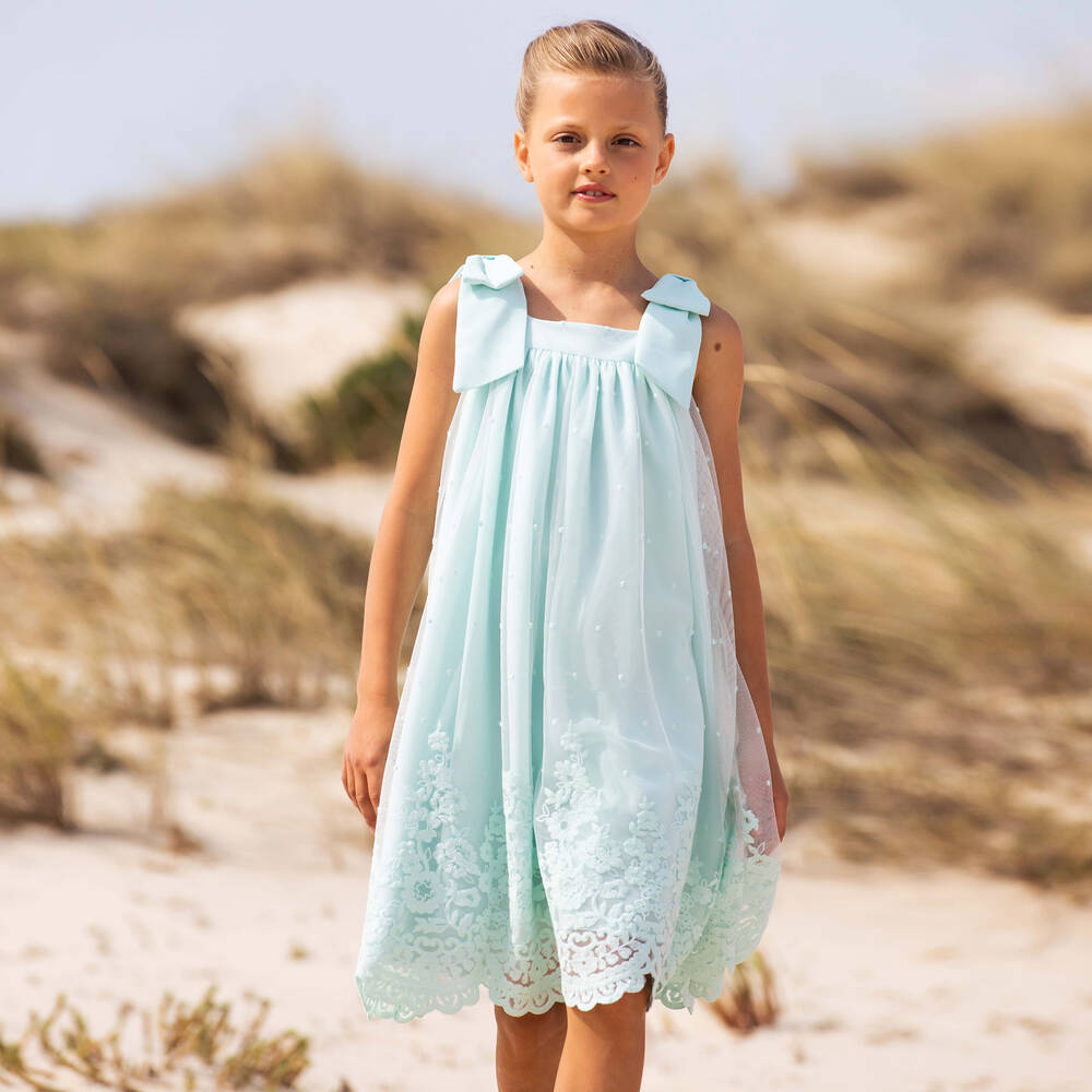 Patachou-Girls Green Embroidered Tulle Dress | Childrensalon Outlet