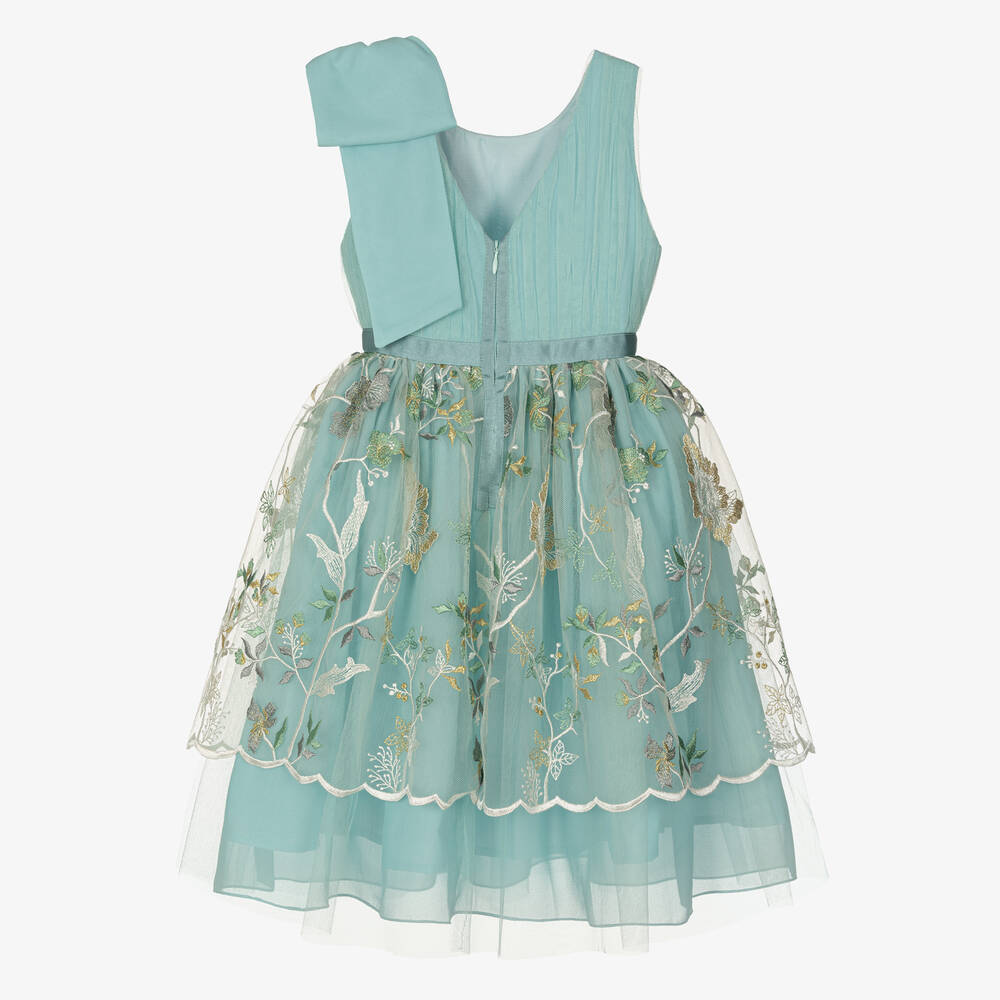 Patachou-Girls Green Embroidered Tulle Dress | Childrensalon Outlet