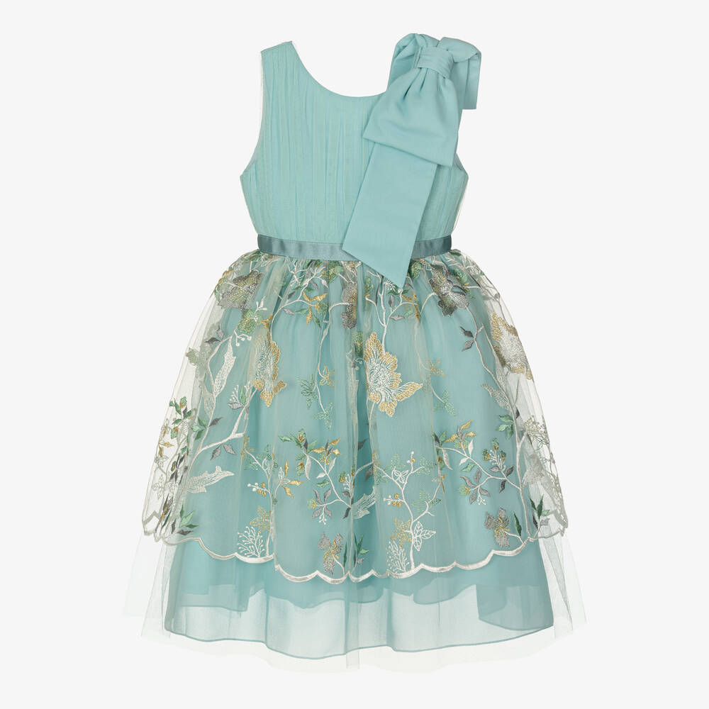 Patachou-Girls Green Embroidered Tulle Dress | Childrensalon Outlet