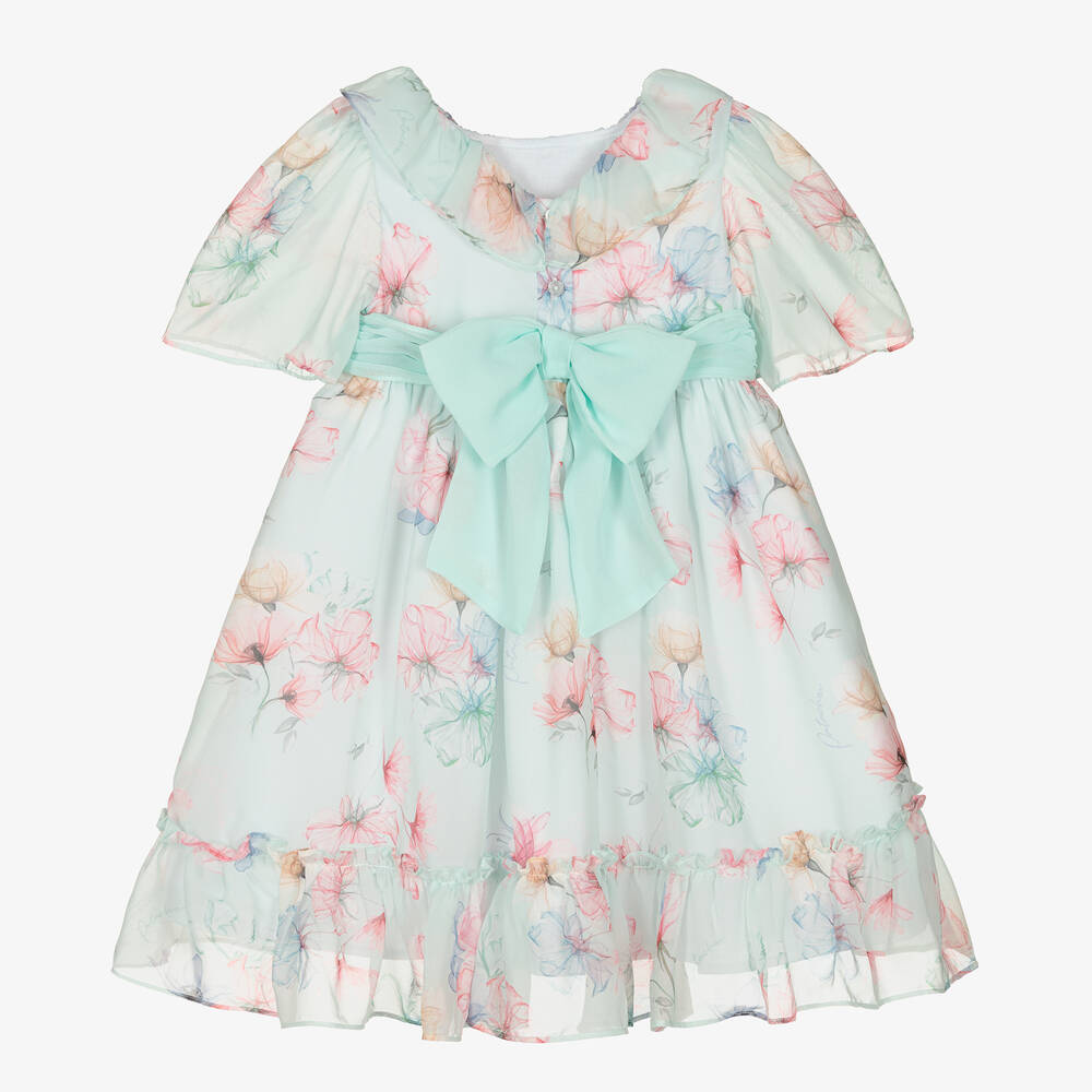Patachou-Girls Green Floral Chiffon Dress | Childrensalon Outlet