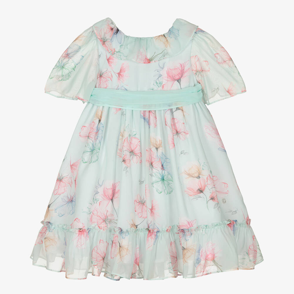 Patachou - Girls Green Floral Chiffon Dress | Childrensalon