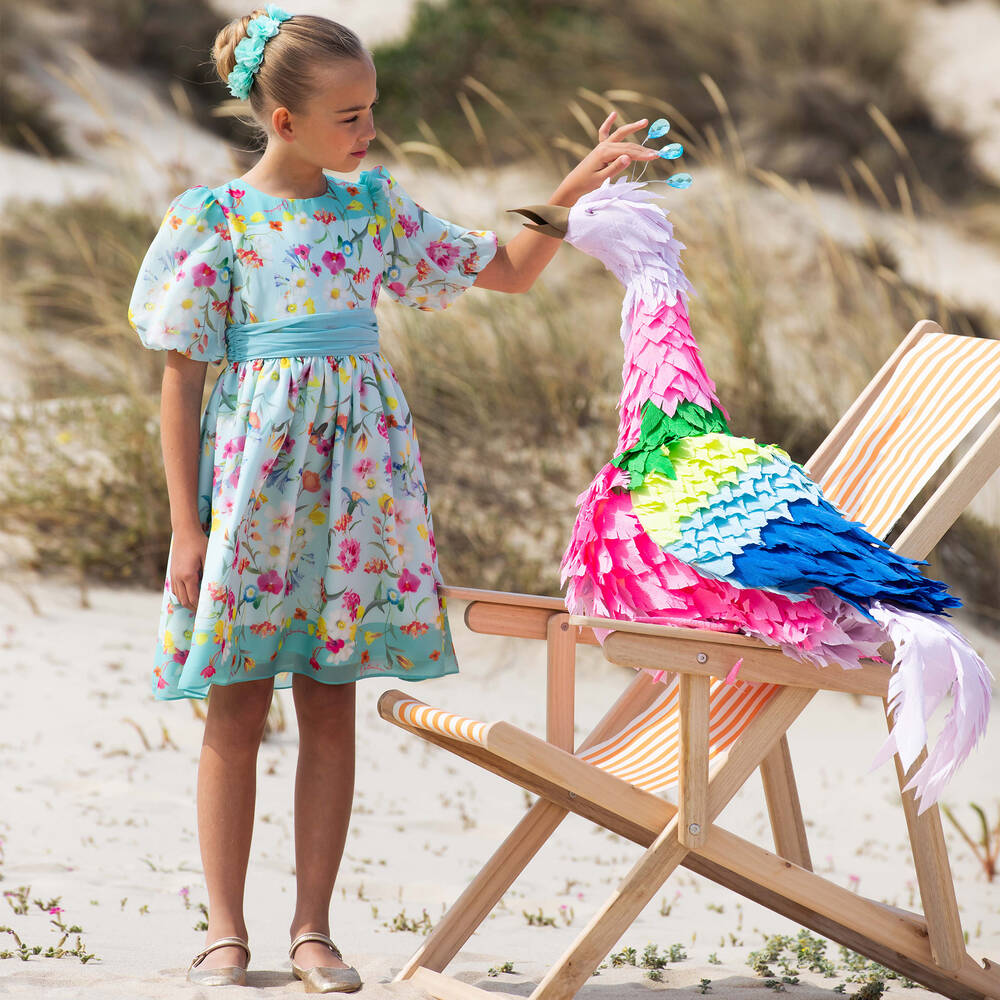 Patachou-Girls Green Floral Chiffon Dress | Childrensalon Outlet