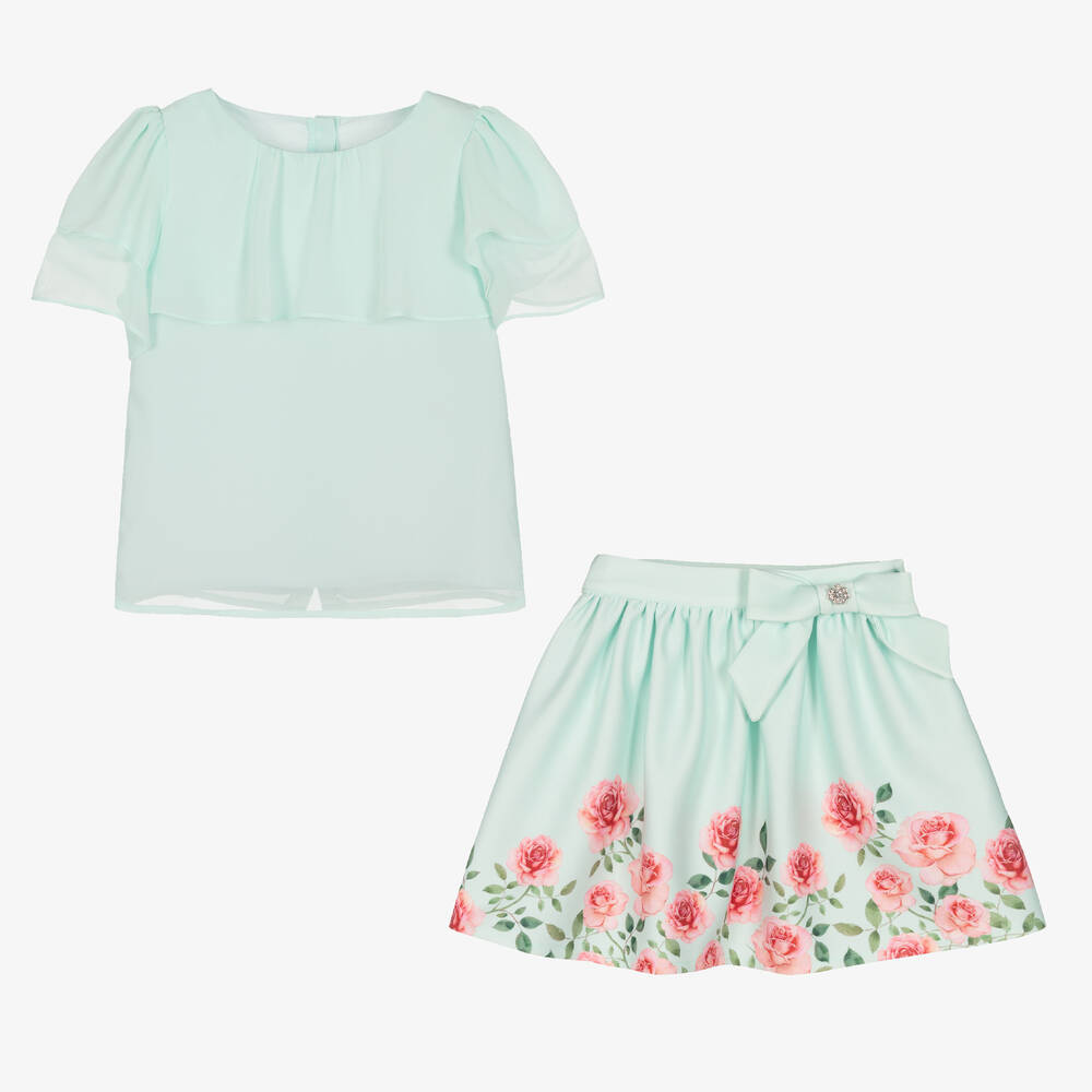Patachou-Зеленый топ и юбка с цветами | Childrensalon Outlet