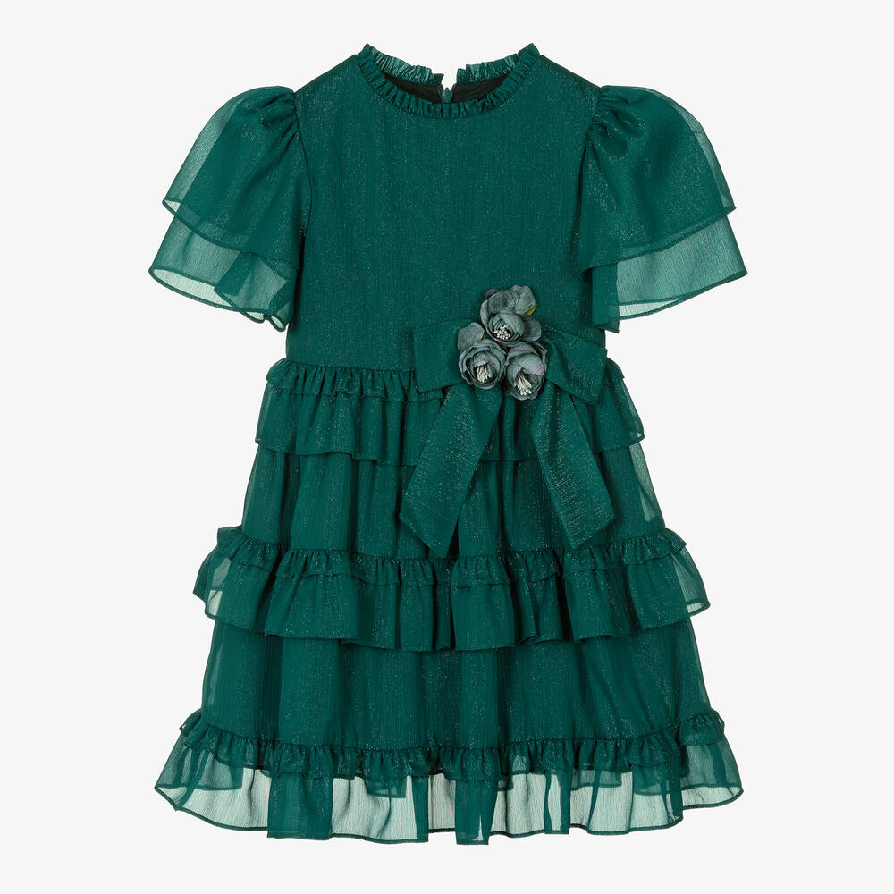 Patachou - Girls Green Glitter Crêpe Dress | Childrensalon