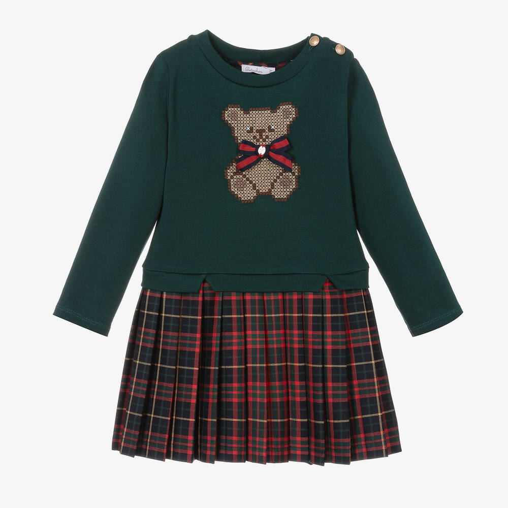 Patachou - Girls Green & Red Tartan Skirt Dress | Childrensalon