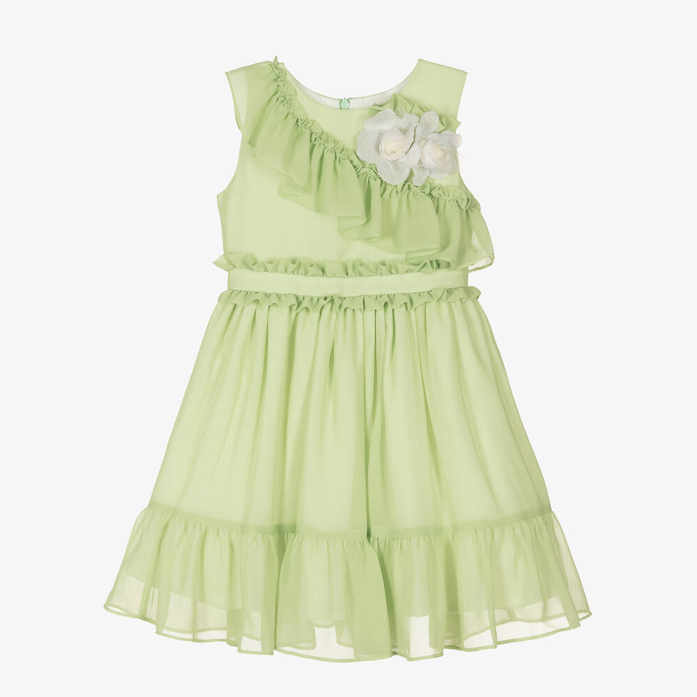 Patachou-فستان كريب شيفون لون أخضر | Childrensalon Outlet
