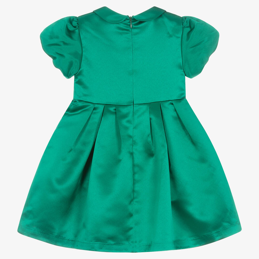 Patachou-Girls Green Satin Dress  | Childrensalon Outlet