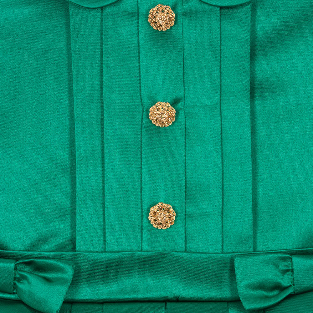 Patachou-Girls Green Satin Dress  | Childrensalon Outlet