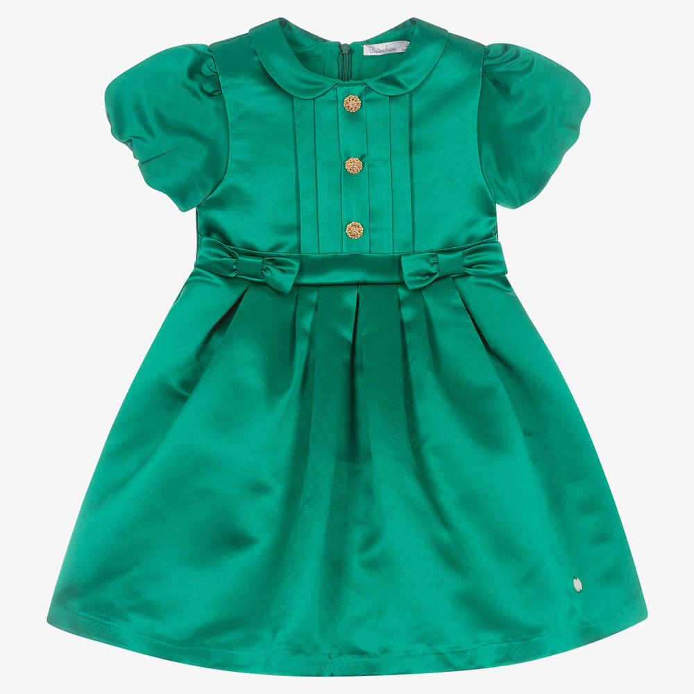 Patachou - Robe verte en satin fille  | Childrensalon