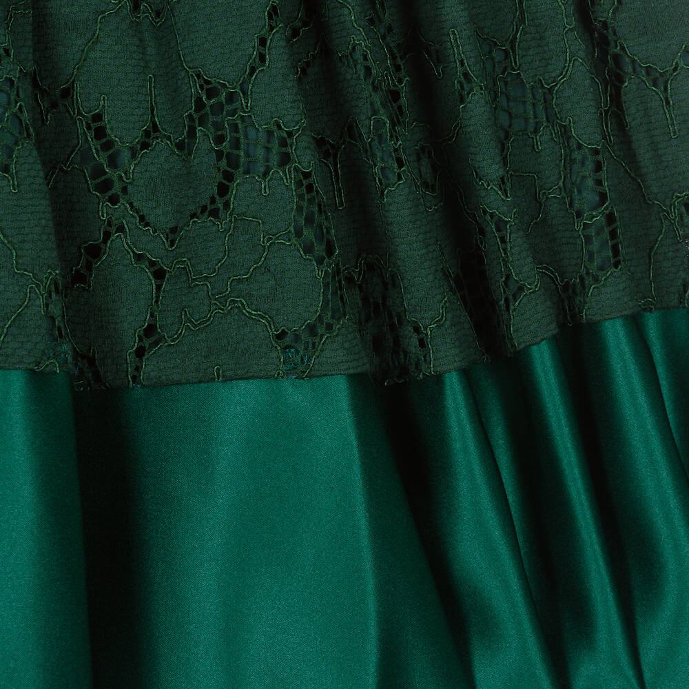 Patachou-فستان ساتان مزين بدانتيل لون أخضر | Childrensalon Outlet