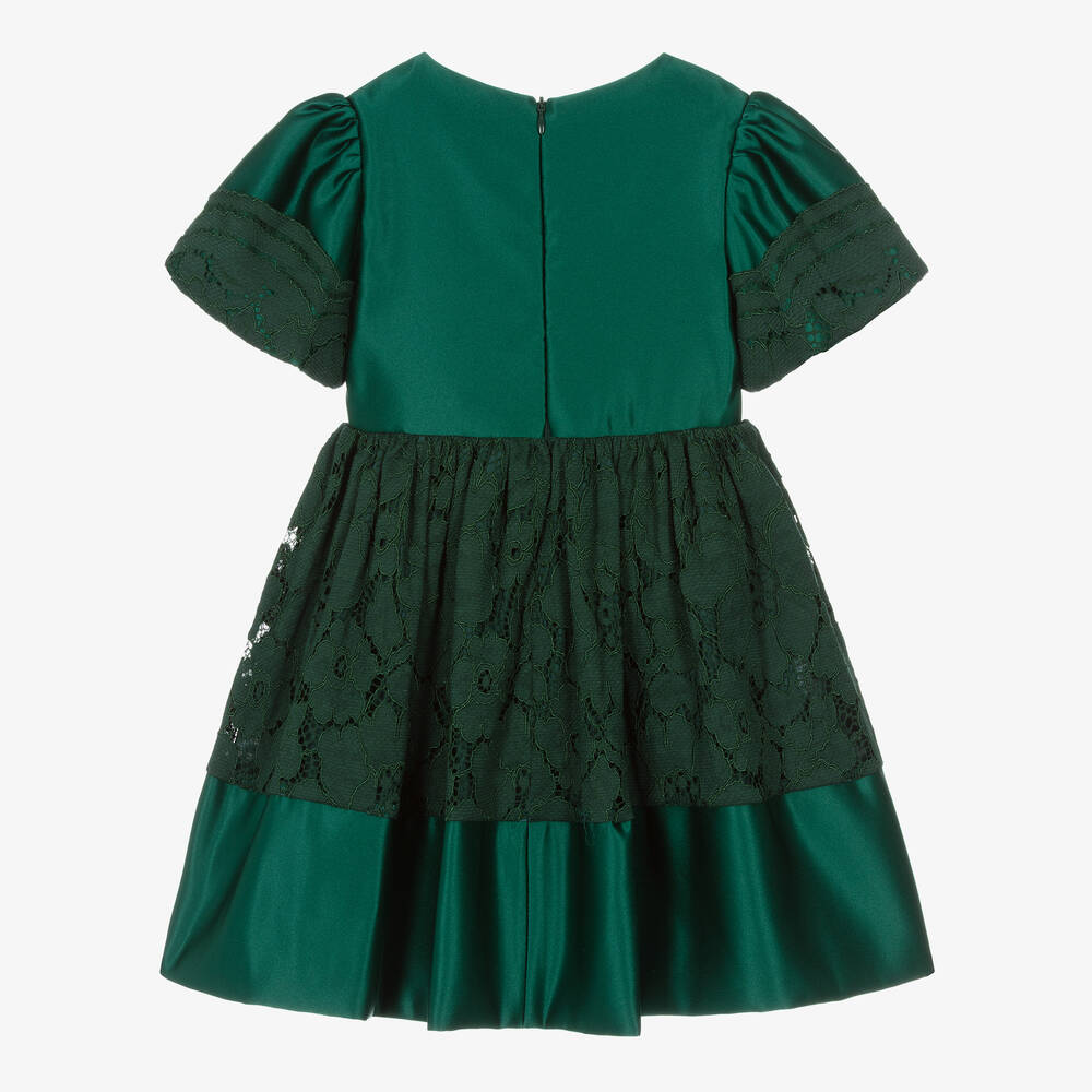 Patachou-فستان ساتان مزين بدانتيل لون أخضر | Childrensalon Outlet