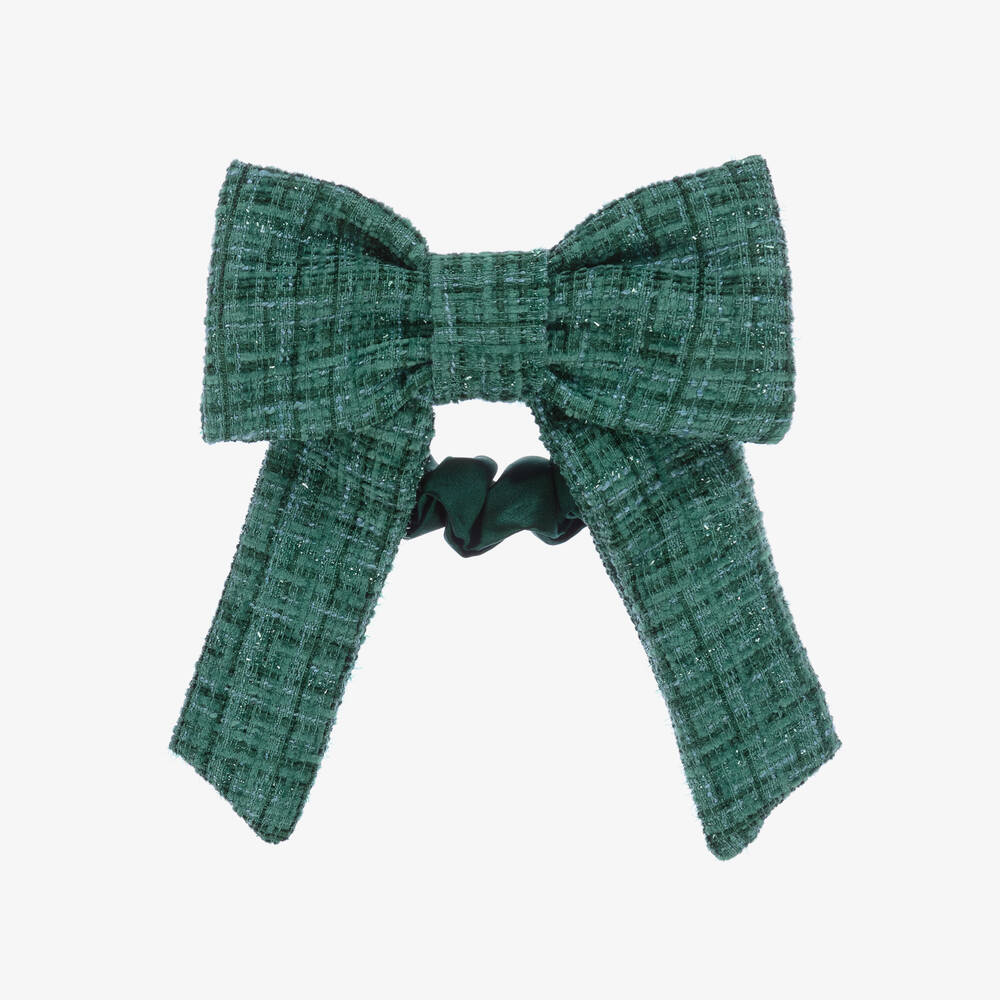 Patachou-Girls Green Tweed Bow Hair Elastic | Childrensalon Outlet