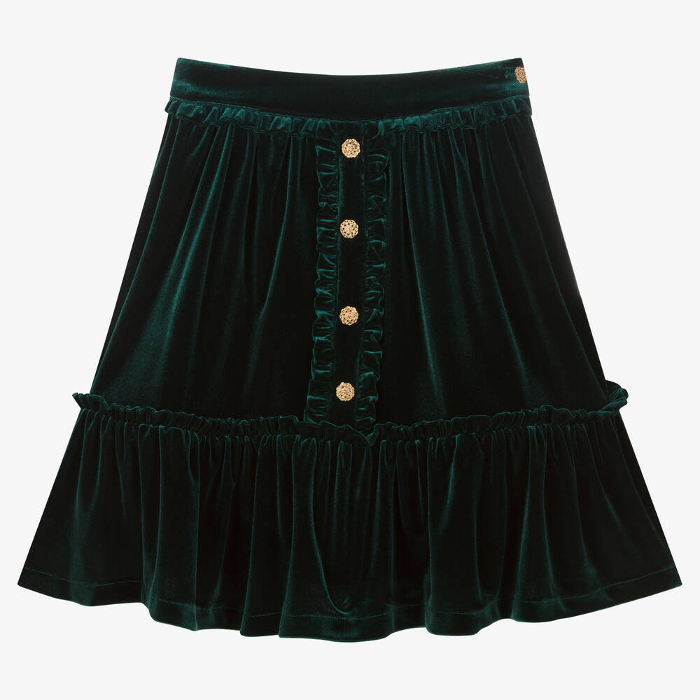 Patachou - Girls Green Velour Skirt | Childrensalon