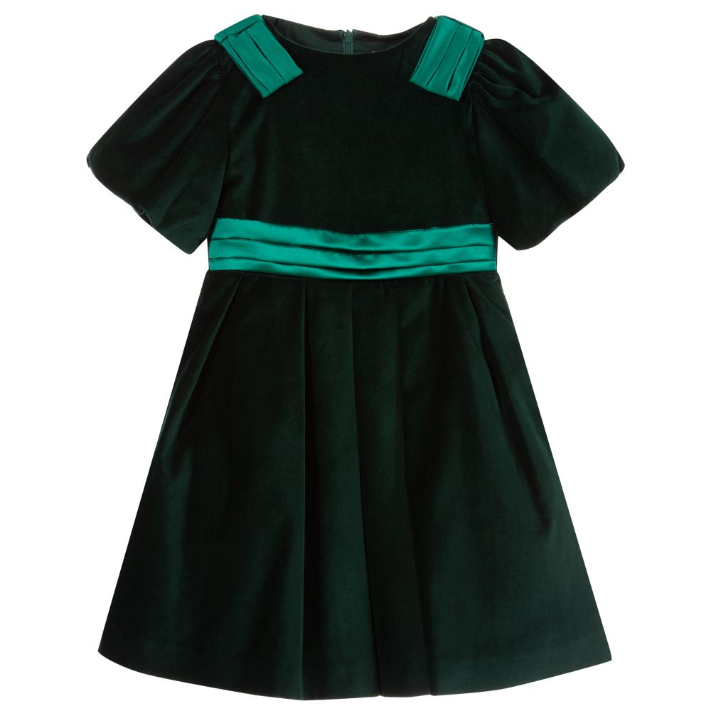 Patachou - Girls Green Velvet Dress | Childrensalon