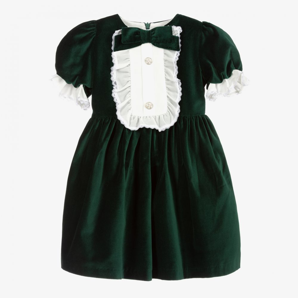 Patachou - Girls Green Velvet Dress | Childrensalon