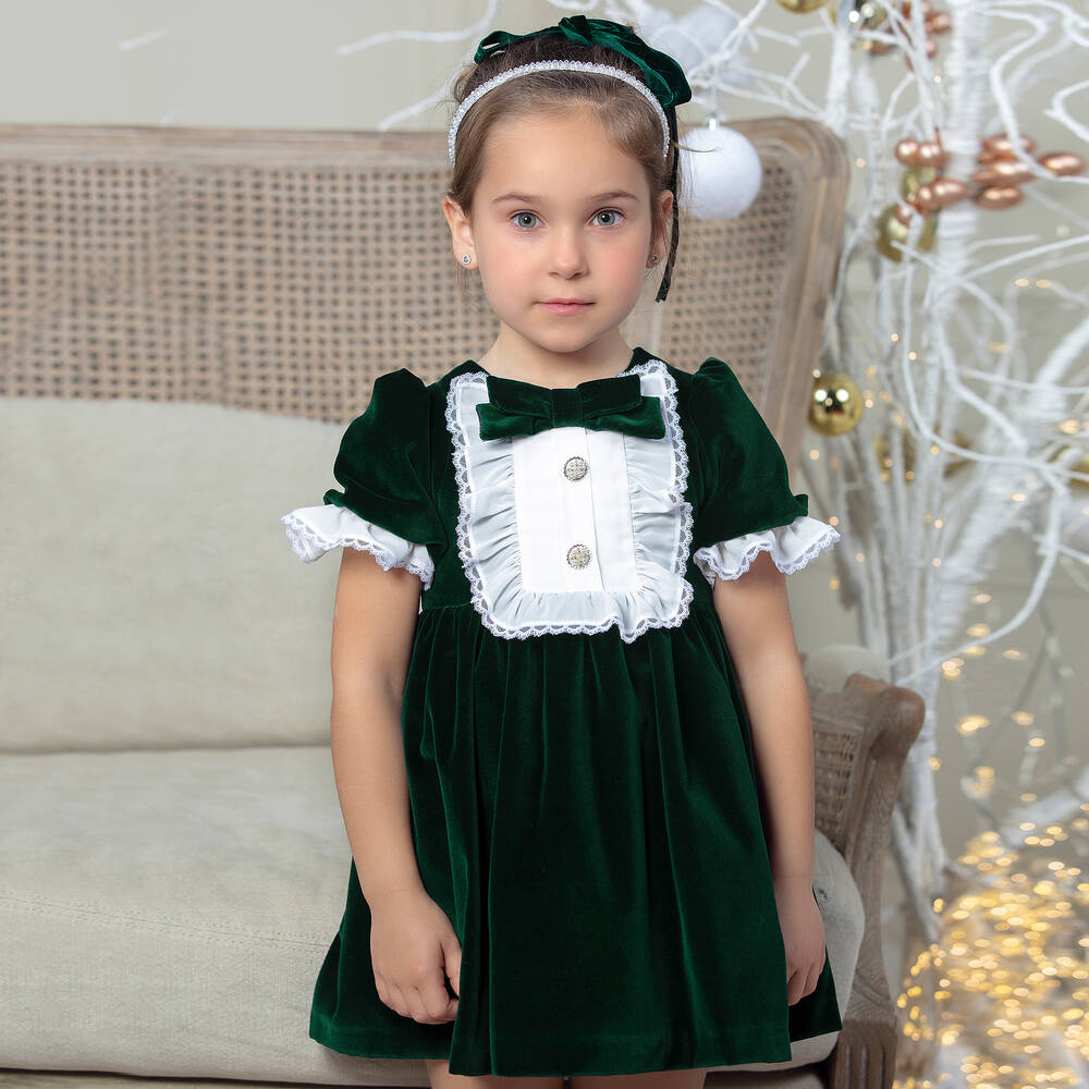 Patachou Girls Green Velvet Dress Childrensalon Outlet