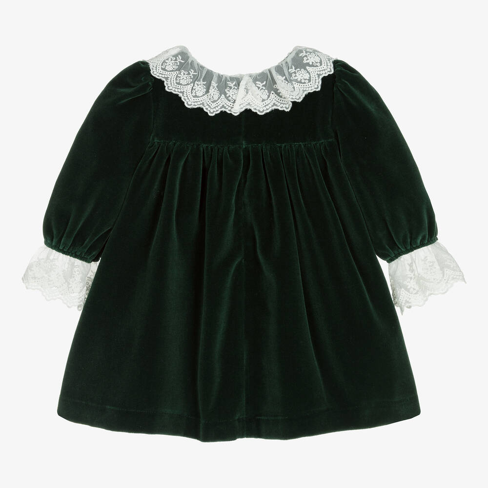 Patachou-Girls Green Velvet Dress | Childrensalon Outlet