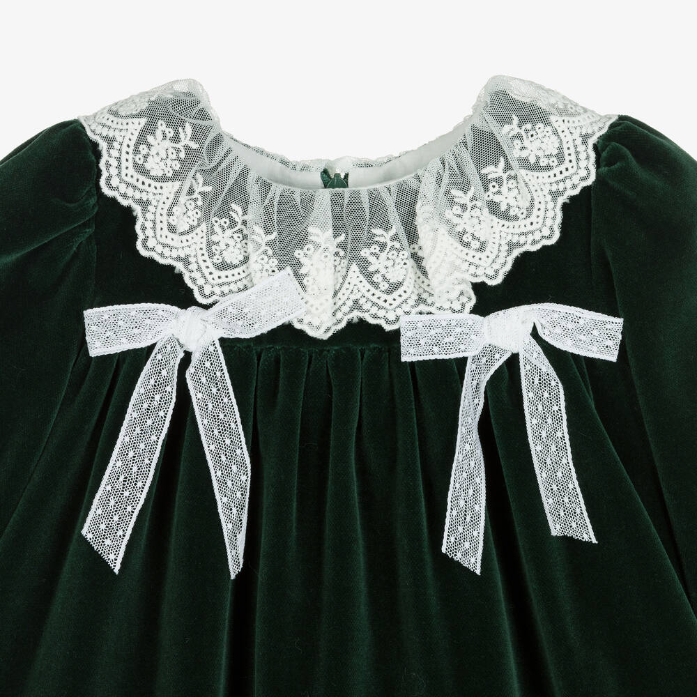 Patachou-Girls Green Velvet Dress | Childrensalon Outlet