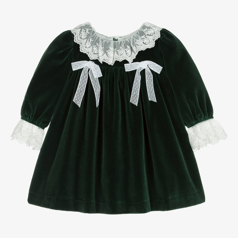 Patachou - Girls Green Velvet Dress | Childrensalon