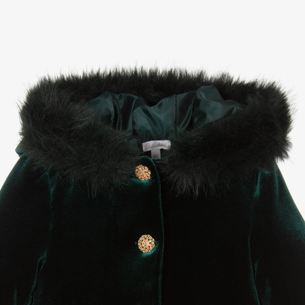 Faux fur collar velvet trim deals coat
