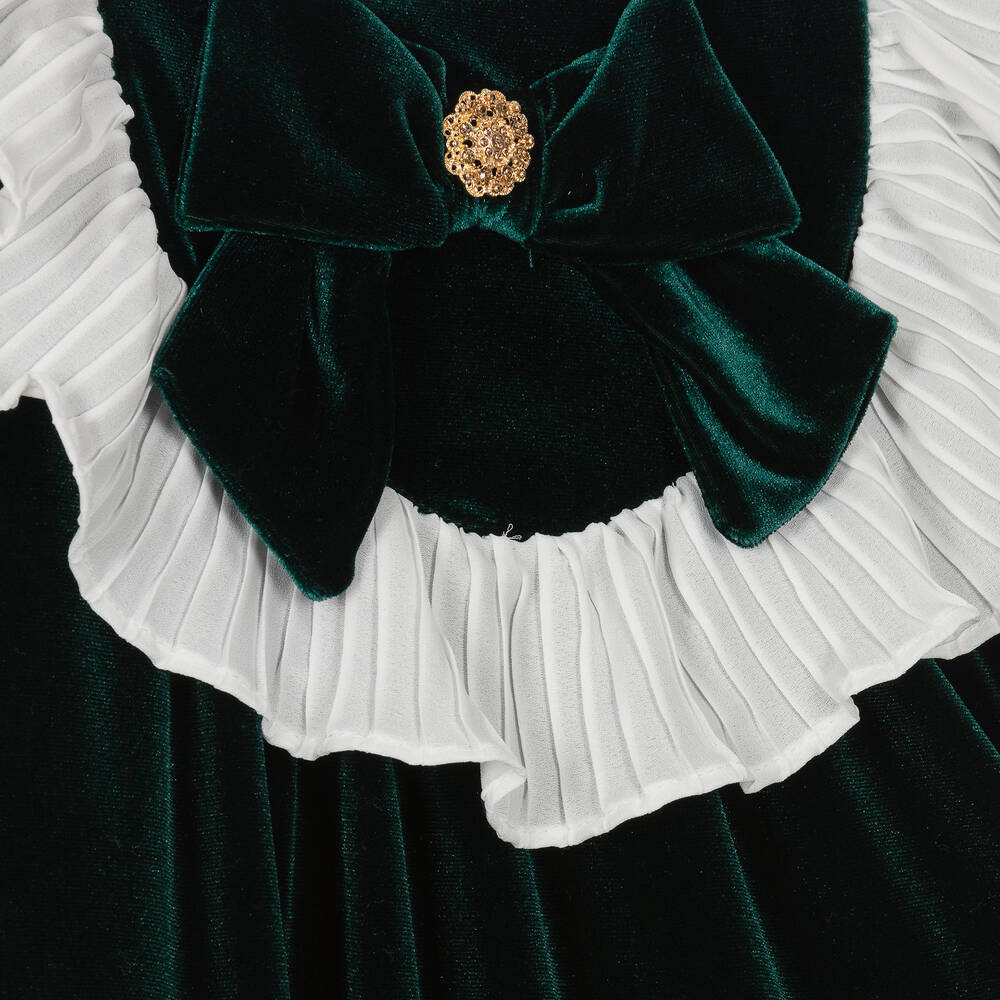 Patachou-Girls Green Velvet Ruffle Dress | Childrensalon Outlet