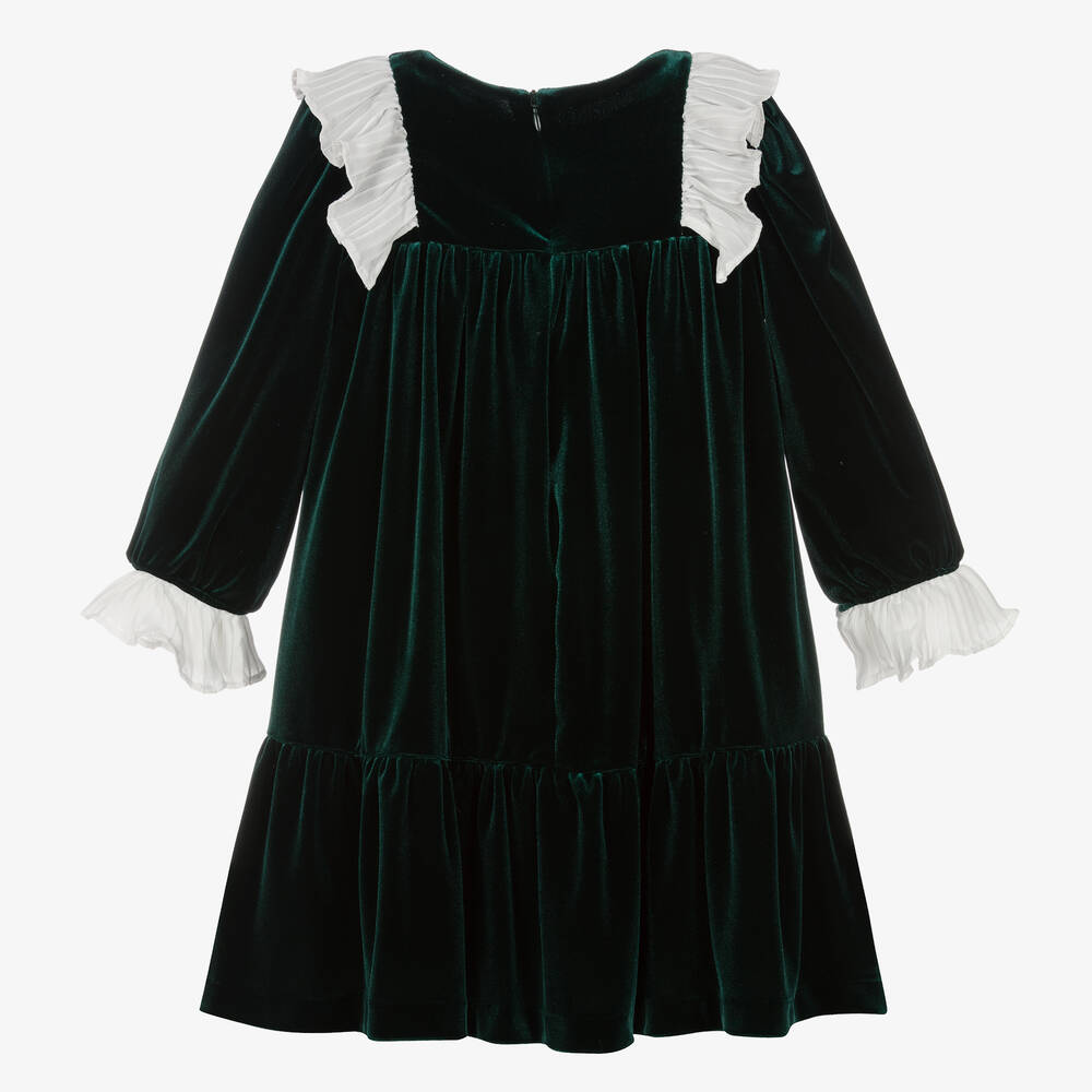 Patachou-Girls Green Velvet Ruffle Dress | Childrensalon Outlet