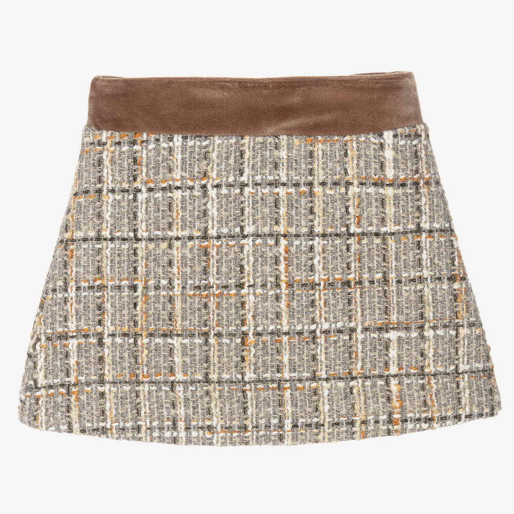 Patachou-Girls Grey & Beige Tweed Skirt | Childrensalon Outlet