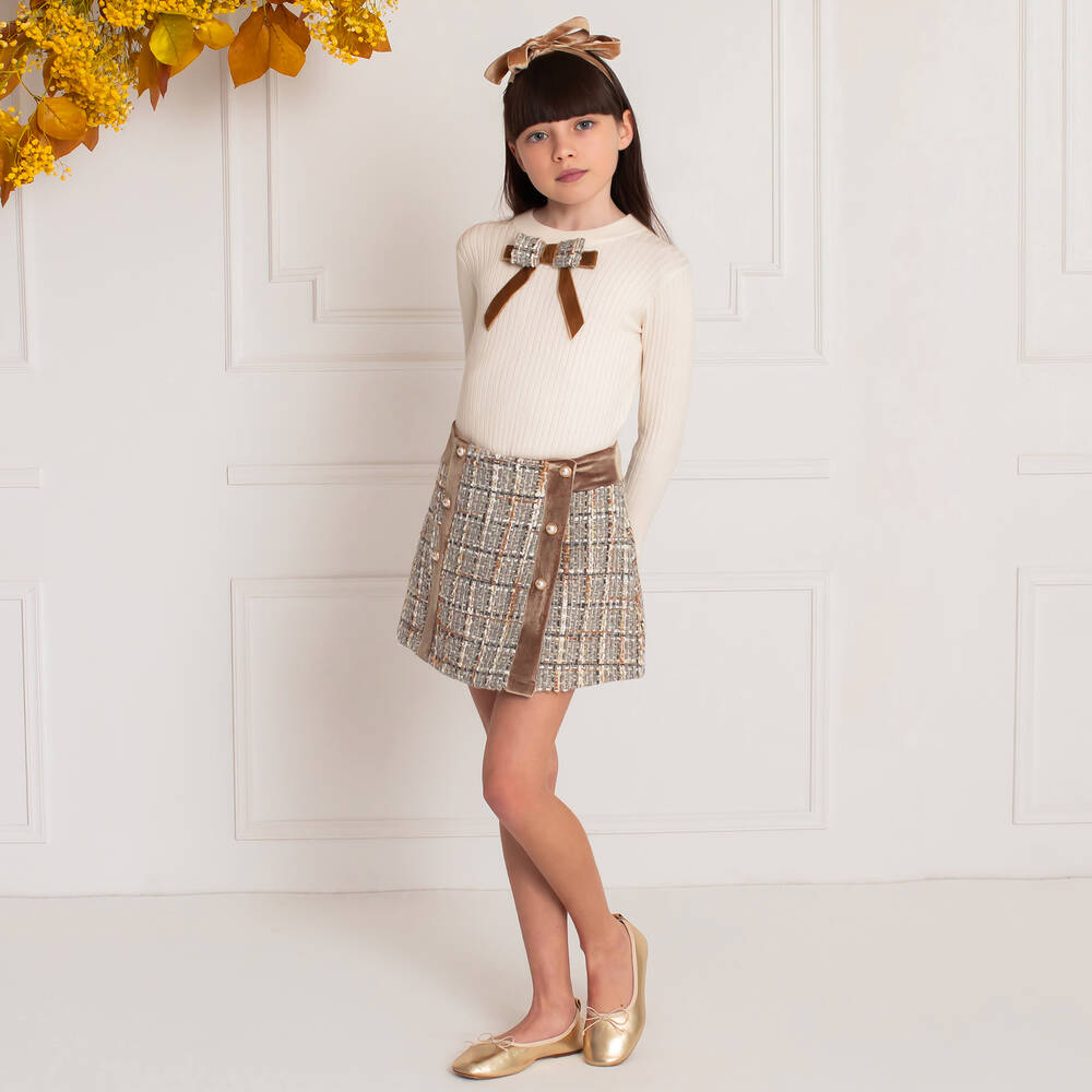 Patachou-Girls Grey & Beige Tweed Skirt | Childrensalon Outlet