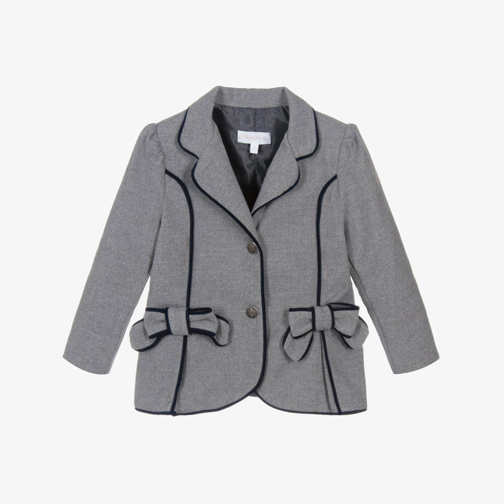 Patachou-Серый пиджак с бархатной отделкой для девочек | Childrensalon Outlet