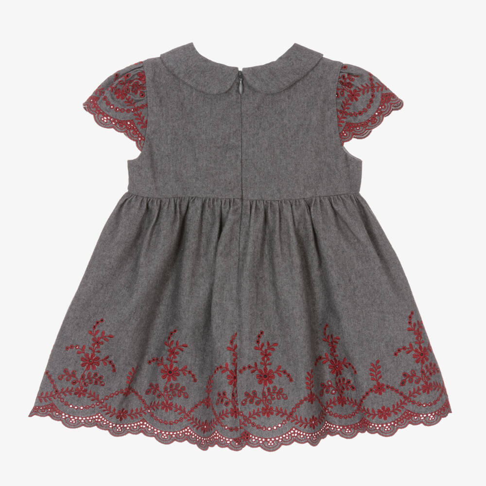 Patachou-Girls Grey Floral Broderie Dress | Childrensalon Outlet