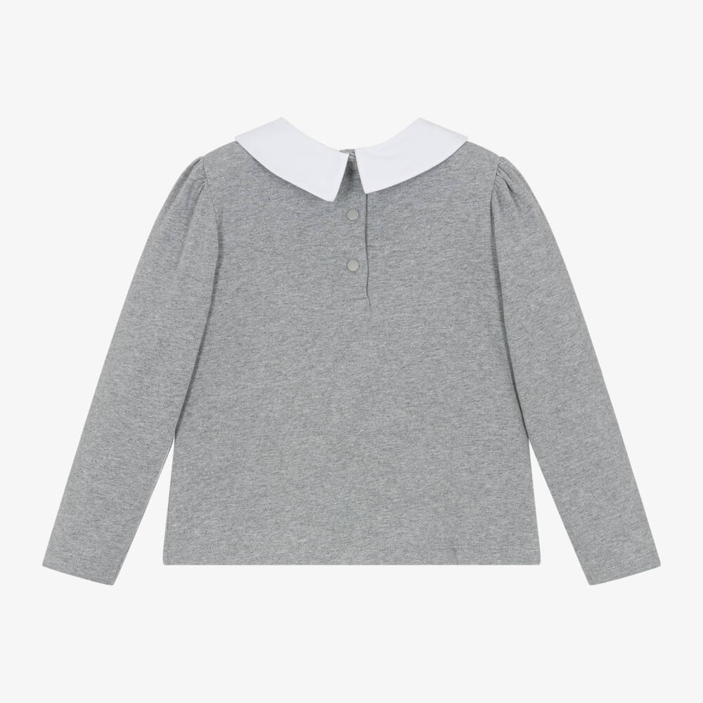 Patachou-Girls Grey Frilled Cotton Blouse | Childrensalon Outlet