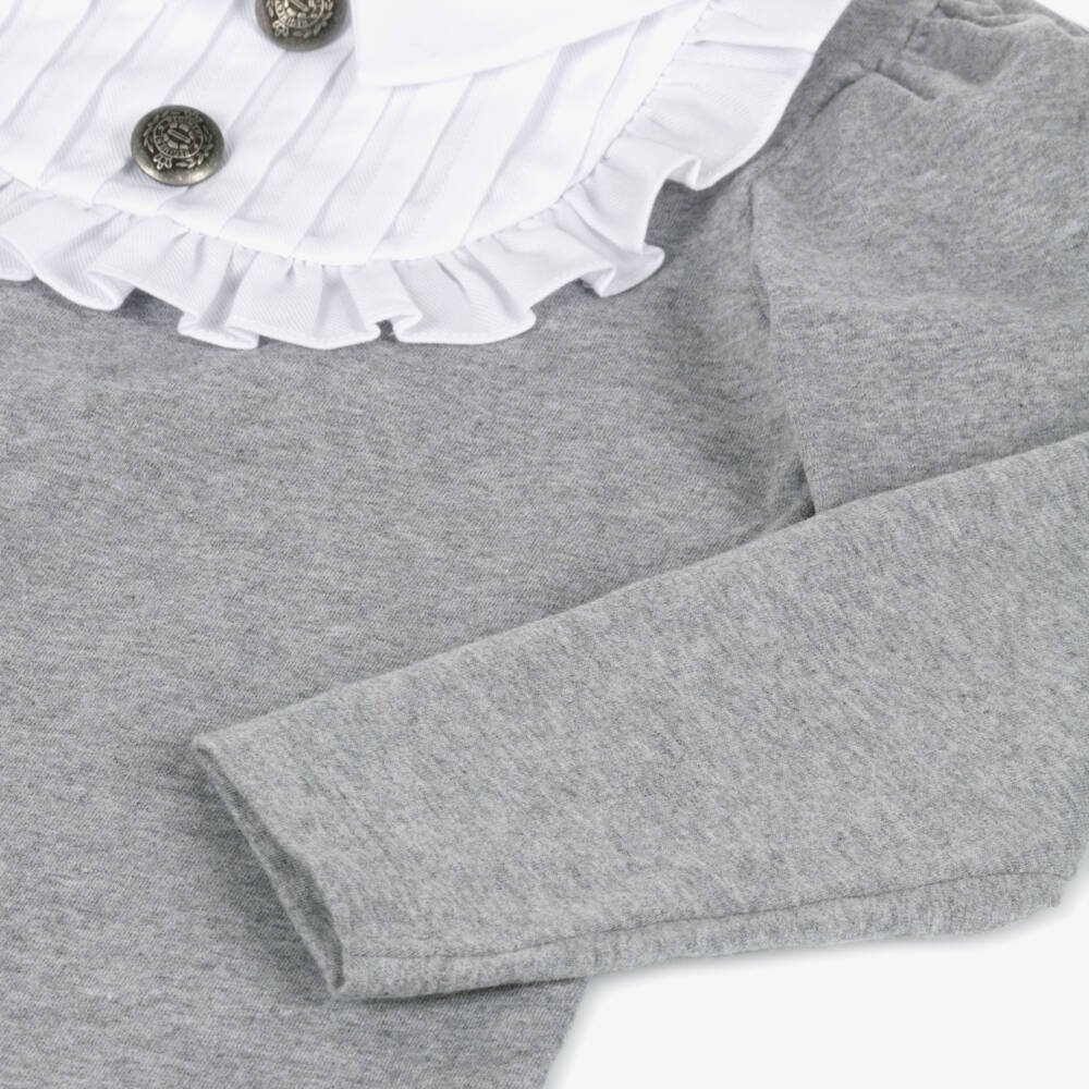 Patachou-Girls Grey Frilled Cotton Blouse | Childrensalon Outlet