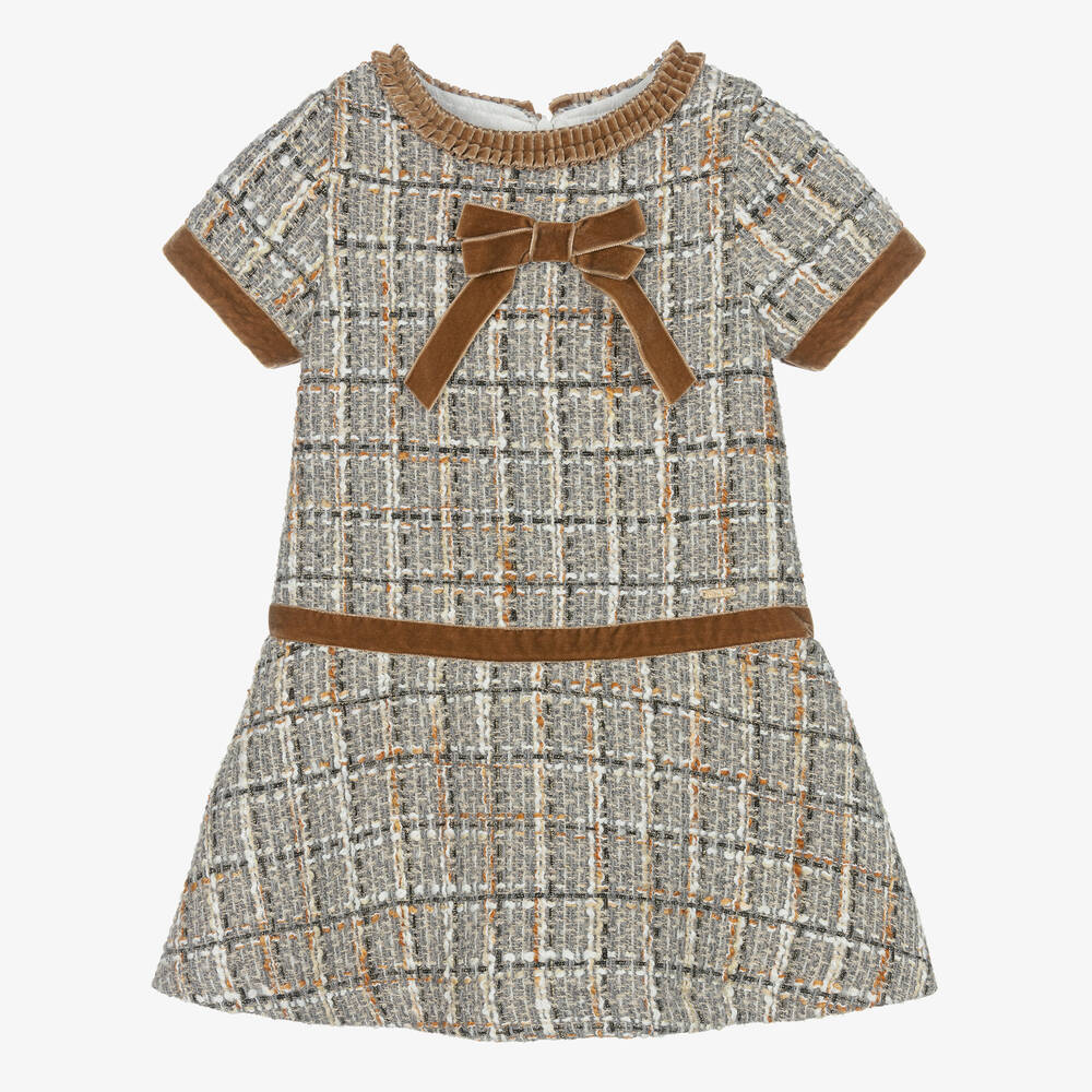 Patachou - Robe grise et dorée en tweed fille | Childrensalon