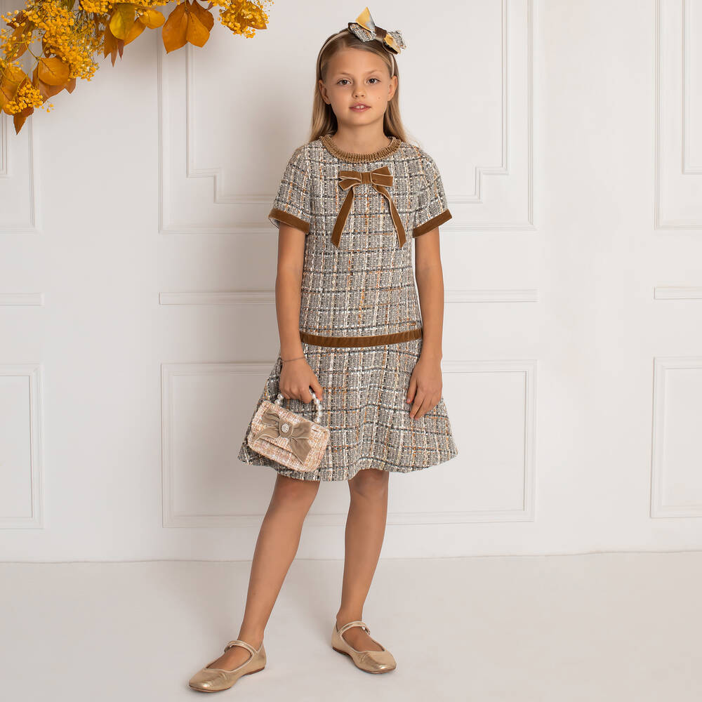Patachou-Girls Grey & Gold Tweed Dress | Childrensalon Outlet
