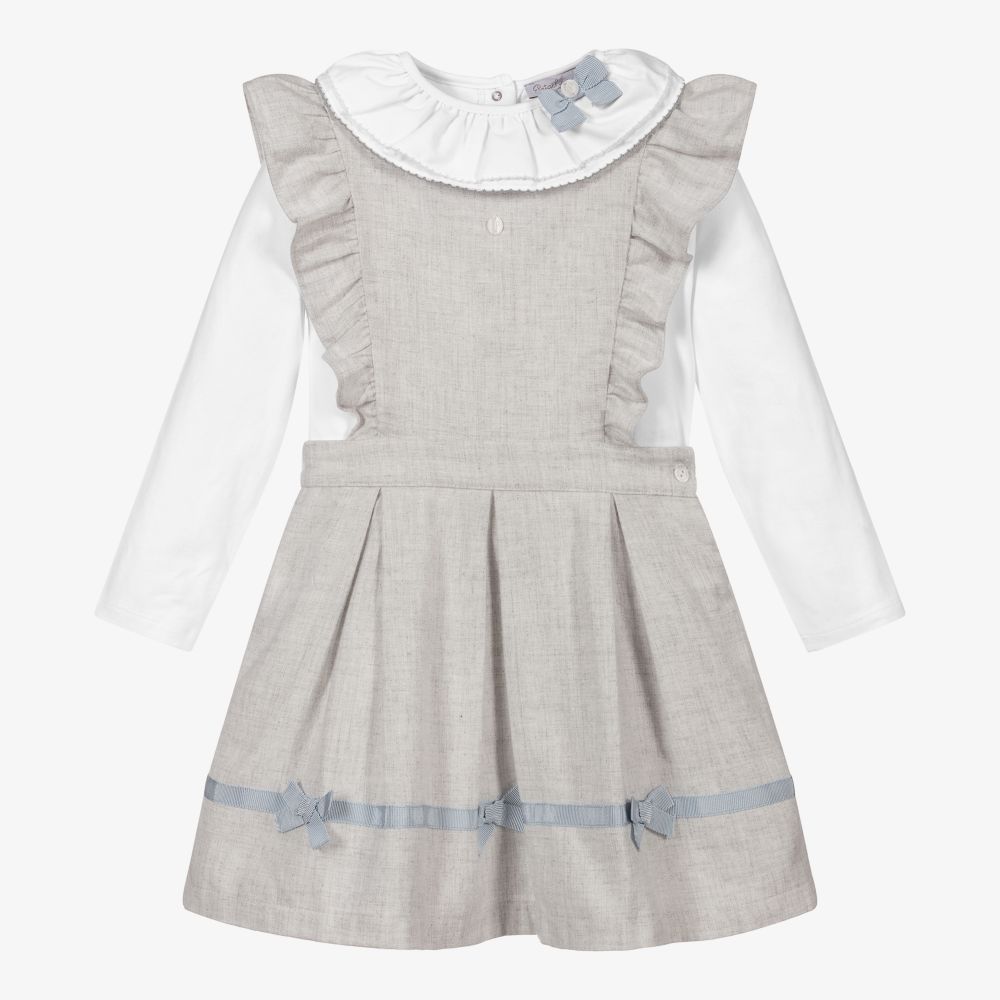 Patachou - Girls Grey Pinafore Dress Set | Childrensalon