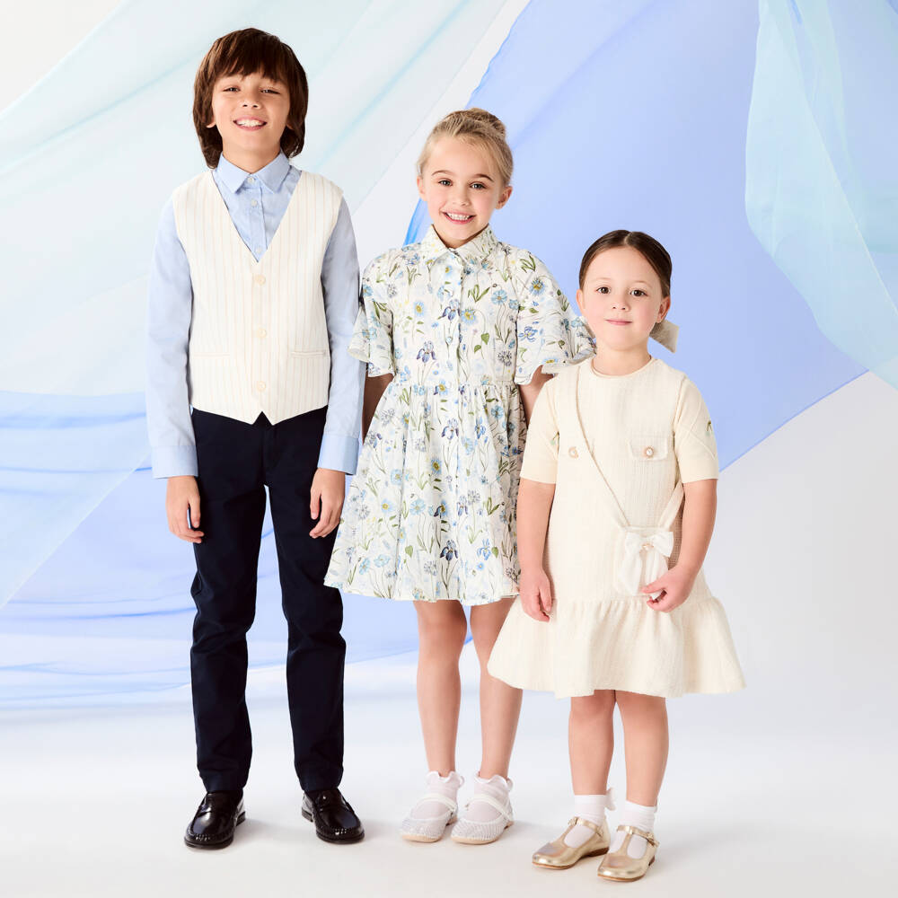 Patachou-Кремовое платье трапеция из твида для девочек | Childrensalon Outlet