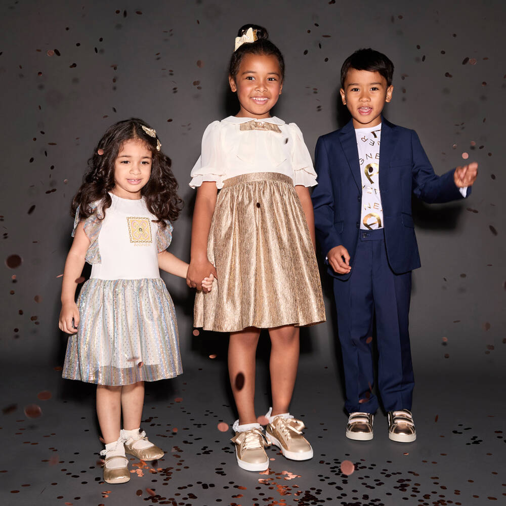 Patachou-Girls Ivory and Gold Chiffon Dress | Childrensalon Outlet