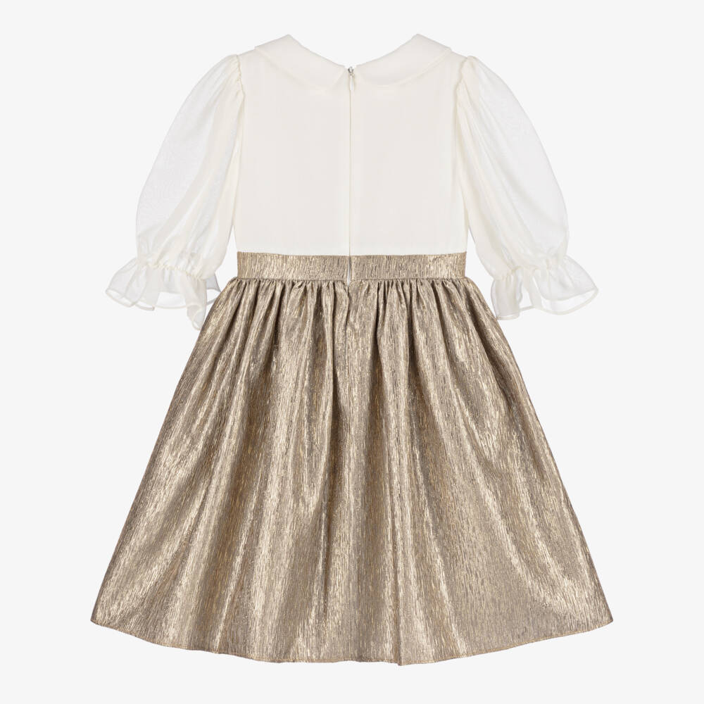 Patachou-Girls Ivory and Gold Chiffon Dress | Childrensalon Outlet