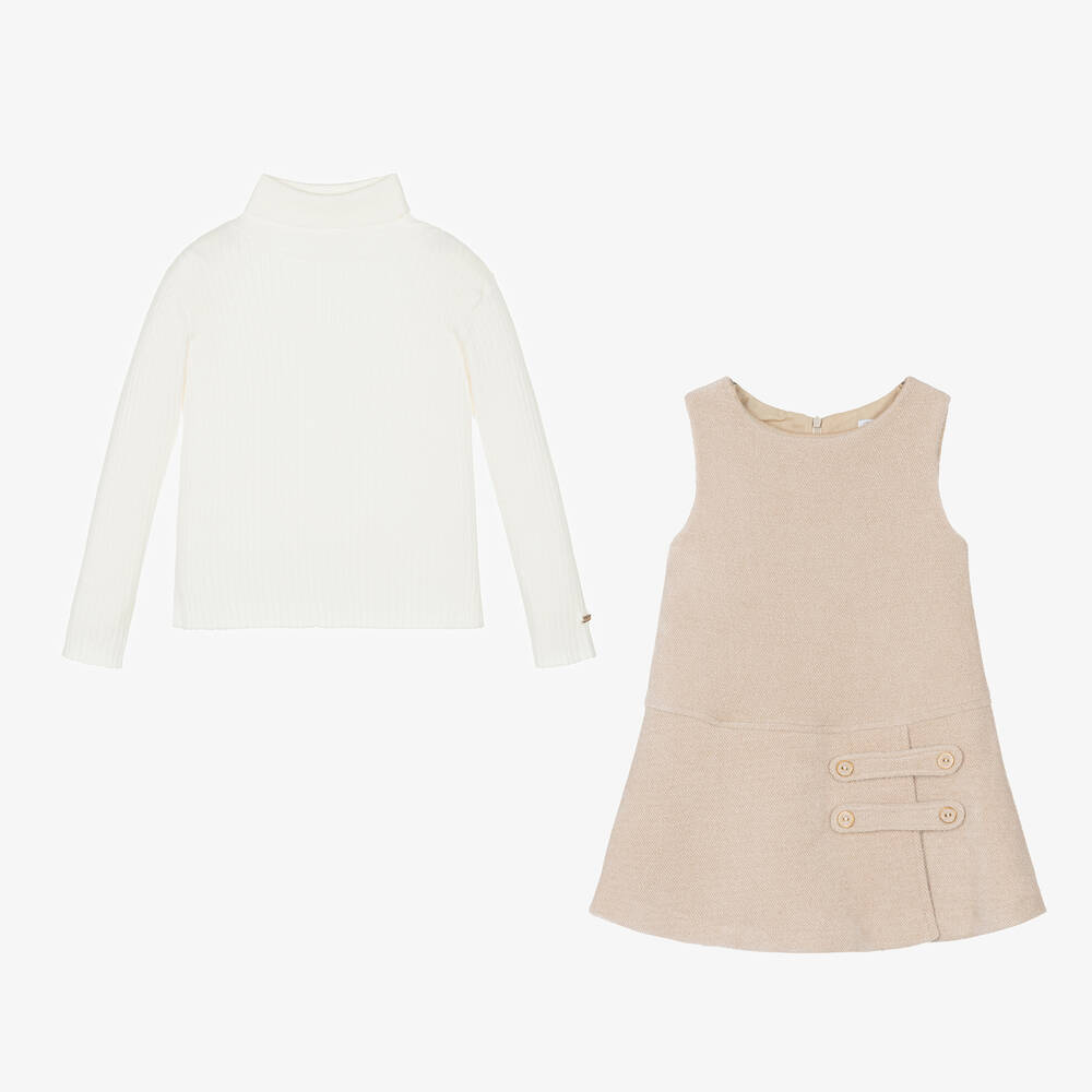 Patachou-Girls Ivory & Beige Dress Set | Childrensalon Outlet