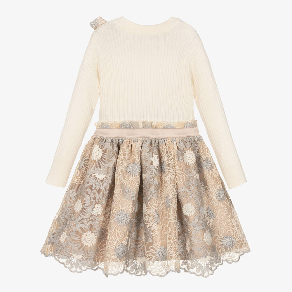 Patachou-Girls Ivory & Beige Floral Dress | Childrensalon Outlet